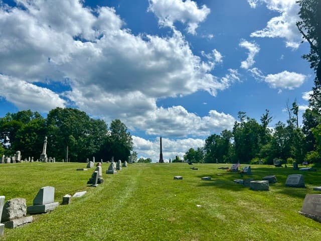 Wide view of Henderson Cemetery grounds and monuments